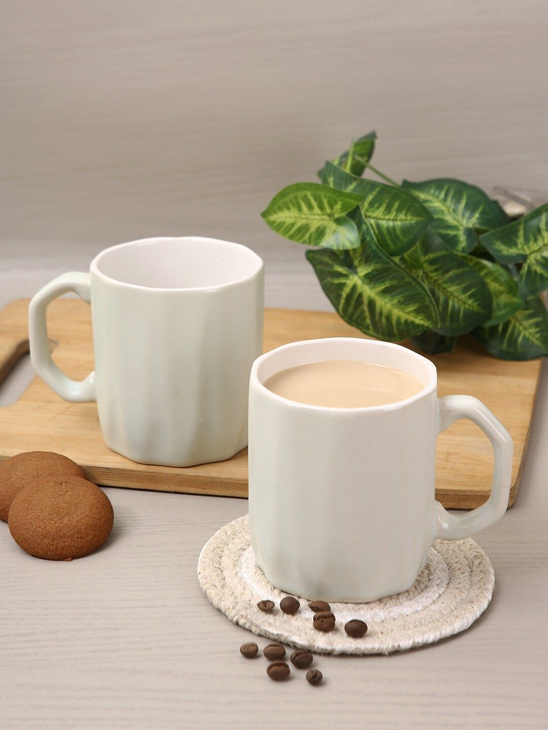 Aapno Rajasthan Set Of 2 White Textured Ceramic Glossy Mugs Price in India