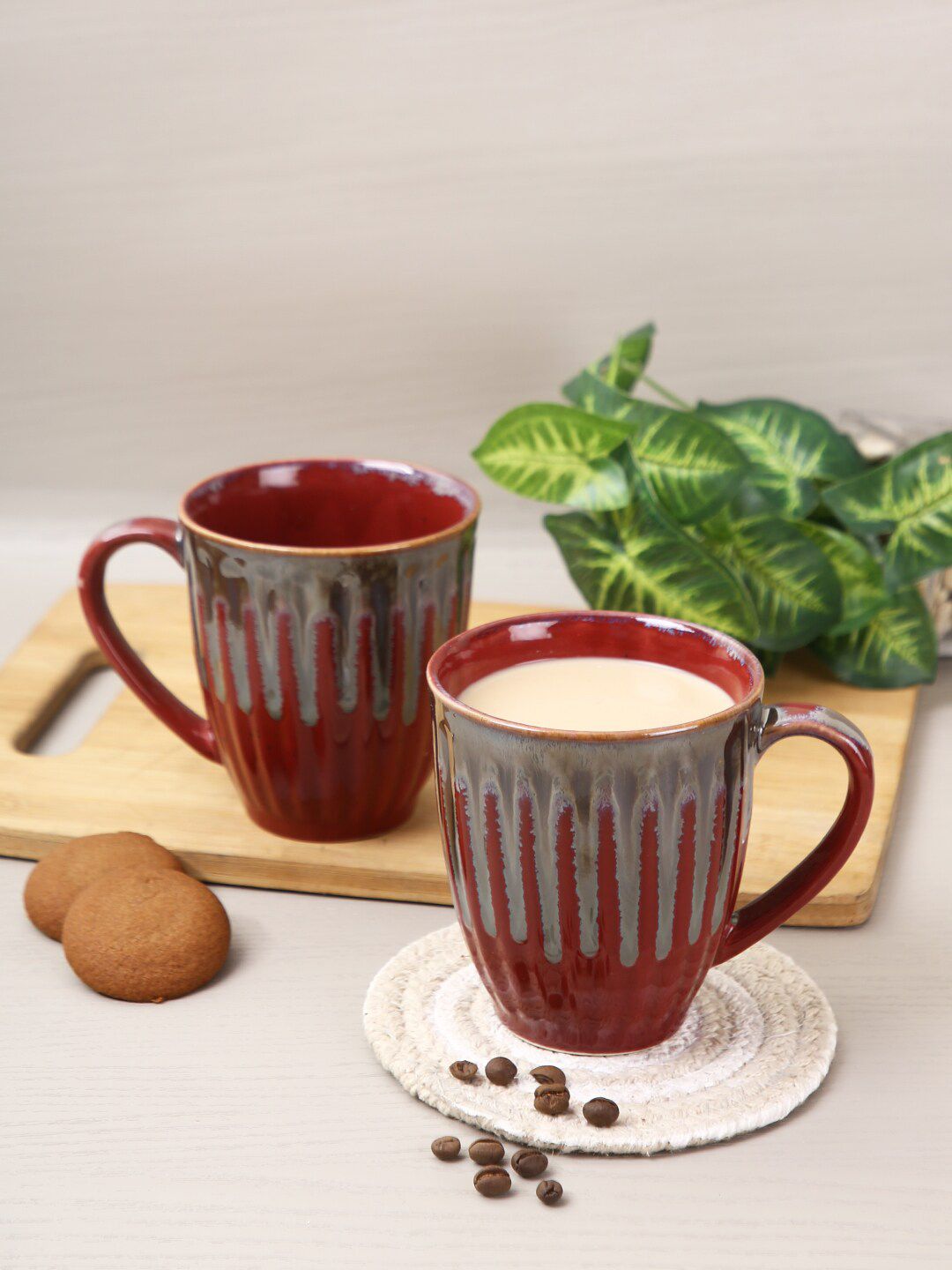 Aapno Rajasthan Set Of 2 Red Textured Ceramic Glossy Mugs Price in India