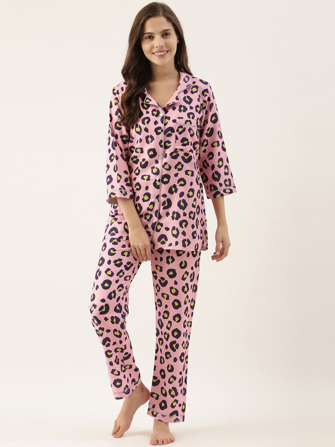 Bannos Swagger Women Pink & Black Printed Night suit Price in India