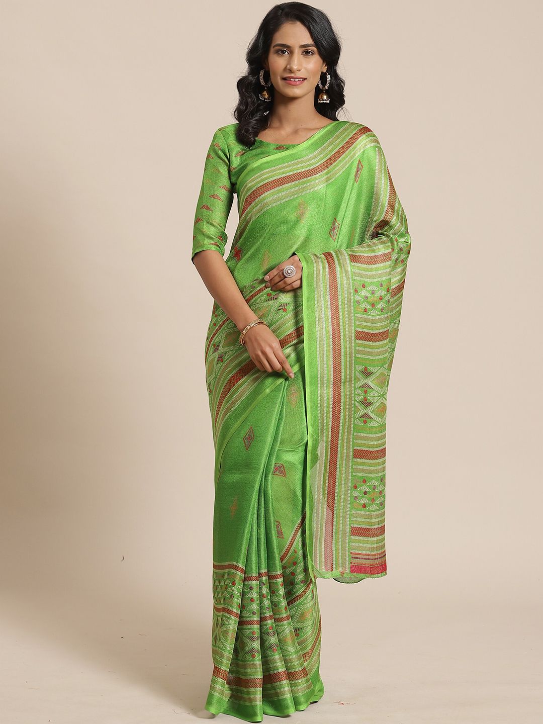 Saree mall Green Jute Silk Sarees Price in India