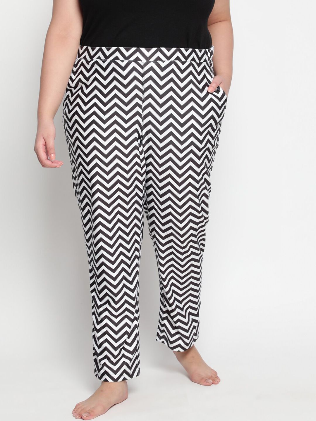 Amydus Women Plus Size Black & White Striped Lounge Pants Price in India