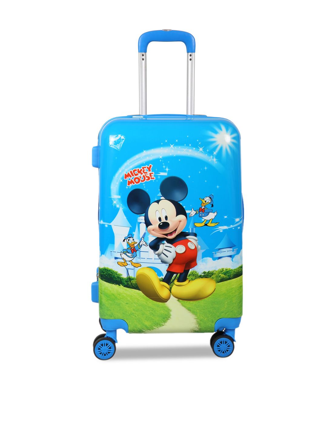 Disney Kids Blue & Lime Green Printed Hard-Sided Cabin Trolley Suitcase Price in India