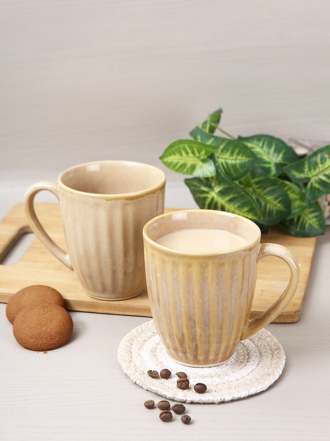 Aapno Rajasthan Set Of 4 Brown Textured Ceramic Glossy Coffee Mugs Price in India