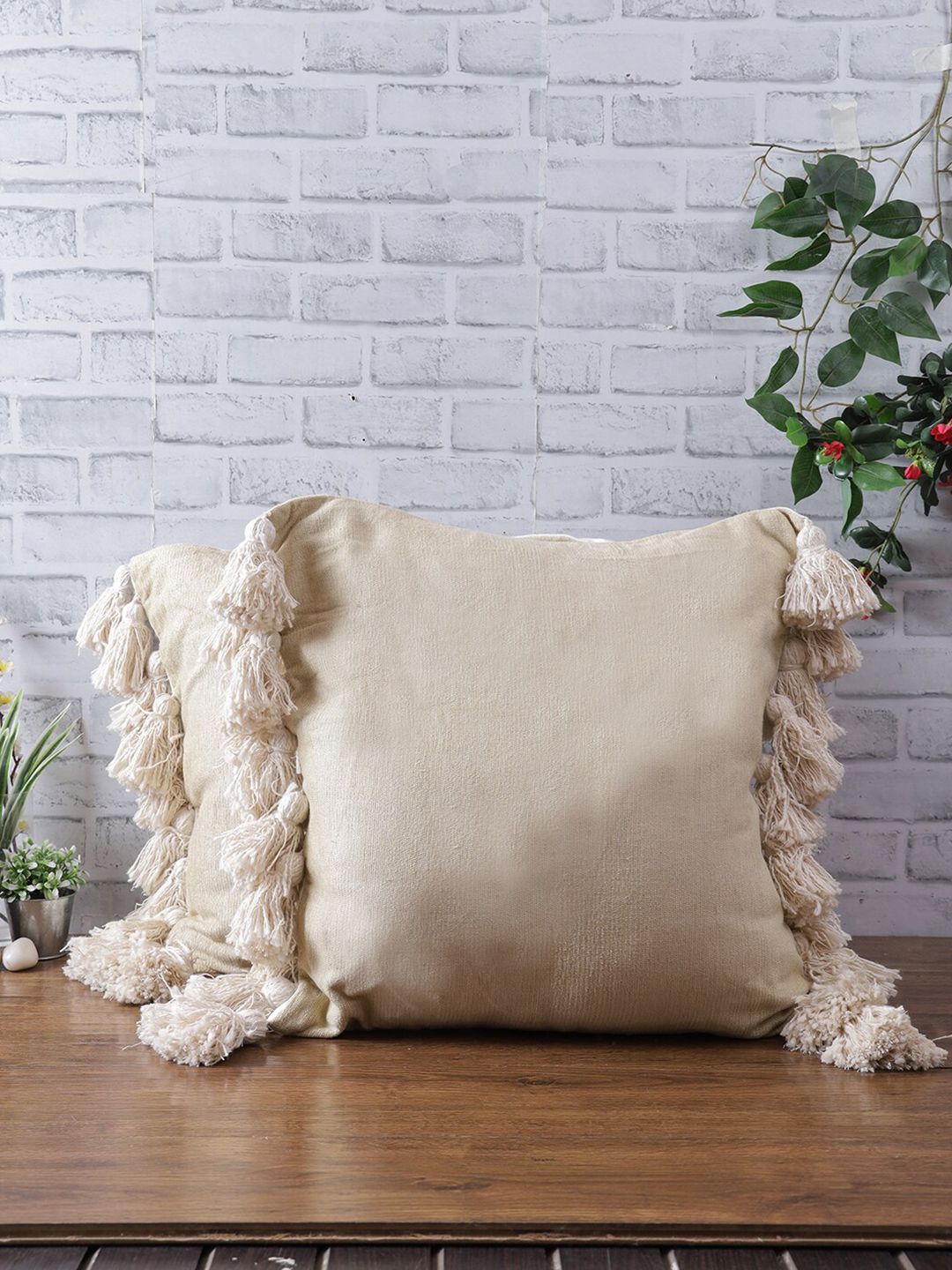 eyda Cream Set of 2 Square Cushion Covers Price in India