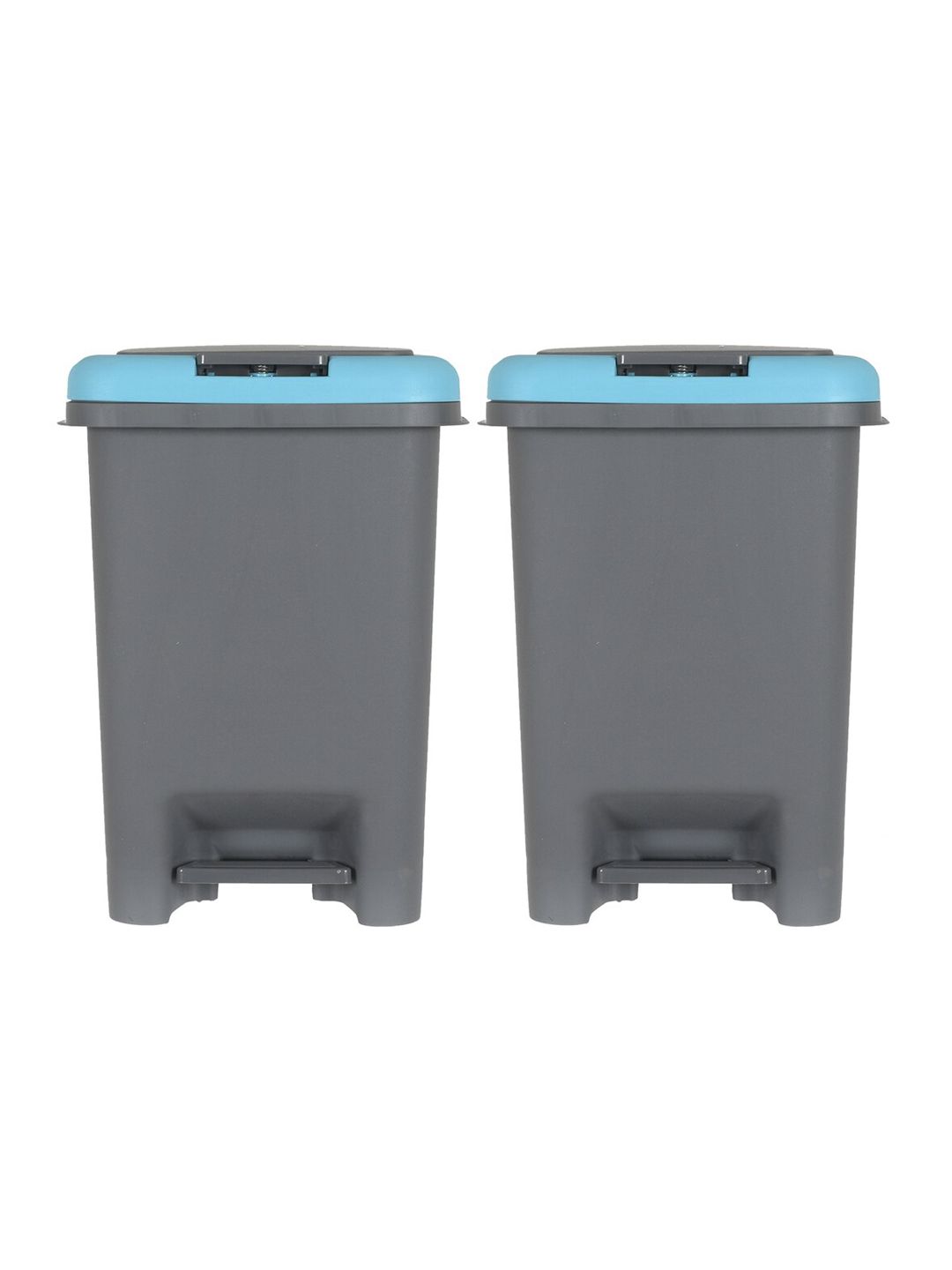 Kuber Industries Set Of 2 Grey & Blue Solid Portable Push & Pedal Dustbin With Lid 6.5 ltr Price in India