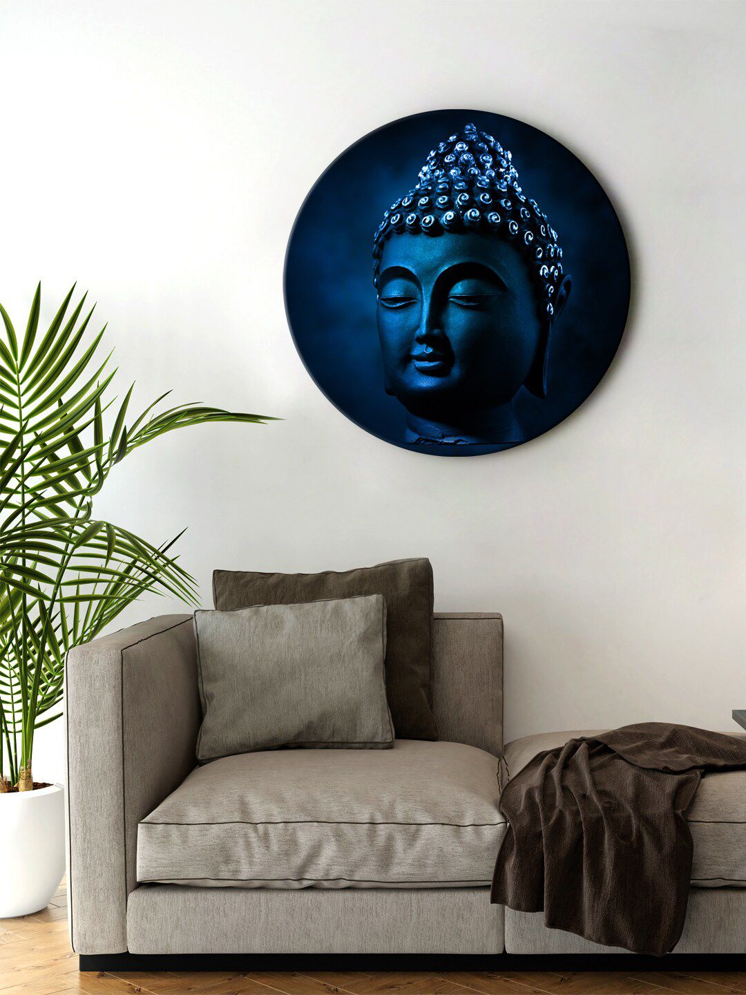 999Store Blue & Black Buddha Face Round Shape Wall Art Price in India