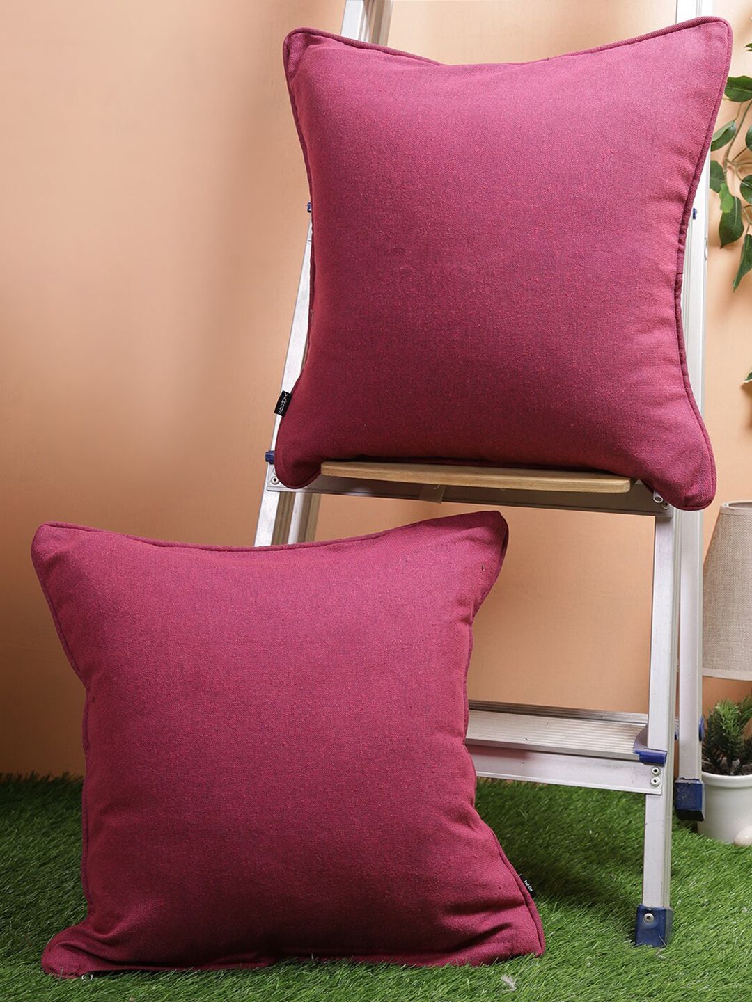 Soumya Purple Set of 2 Square Cotton Cushion Covers Price in India