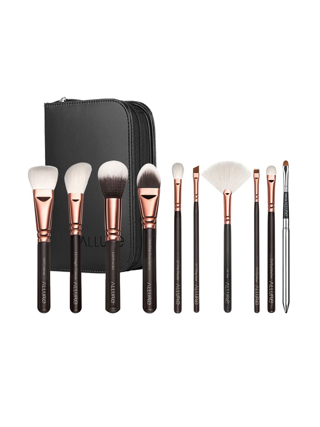 ALLURE Rose Gold  Black Set of 10 Makeup Brushes - Top10 Price in India