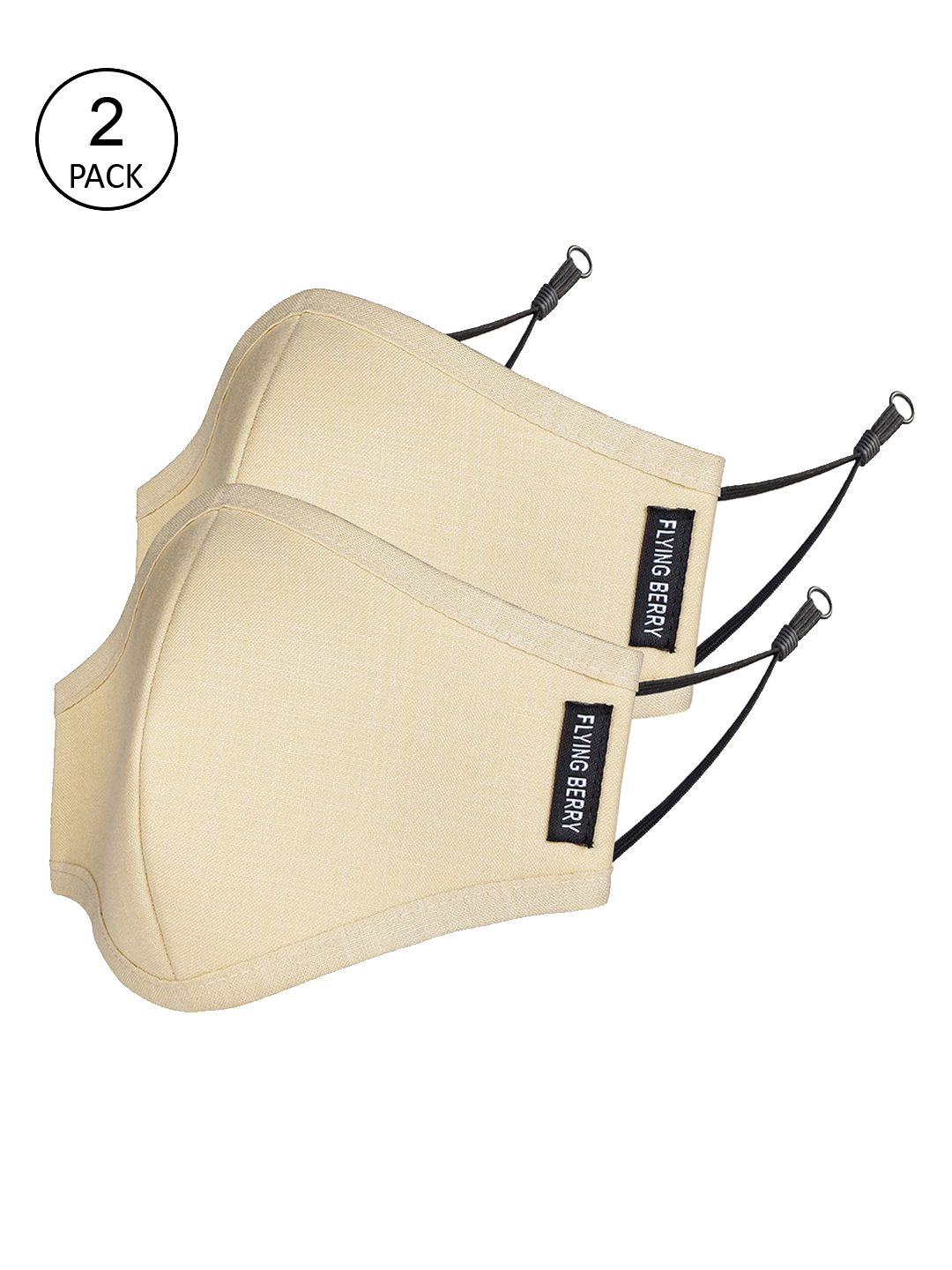 FLYING BERRY Beige Pack Of 2 Solid 3-Ply Reusable Anti Pollution Linen N95 Masks Price in India