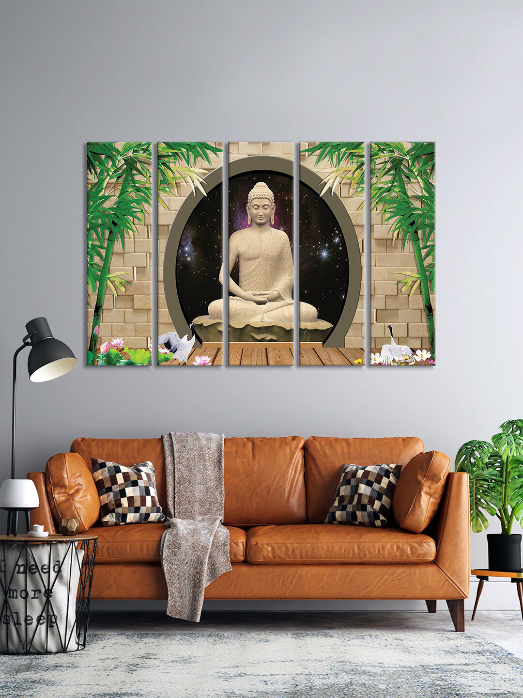 999Store Set Of 5 Brown & Green Medicine Buddha Sitting Printed Wall Paintings Price in India