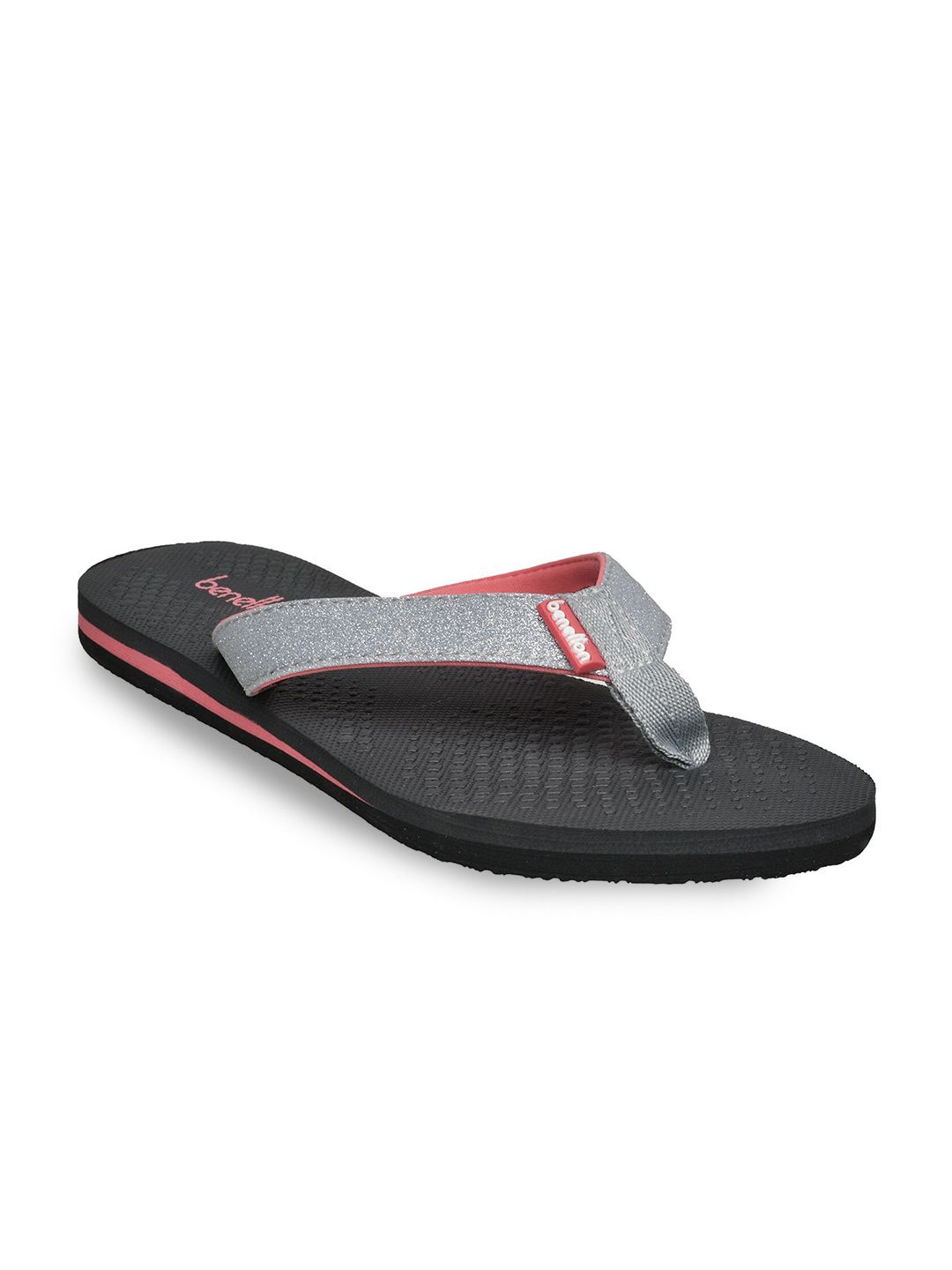 United Colors of Benetton Women Grey & Black Thong Flip-Flops Price in India