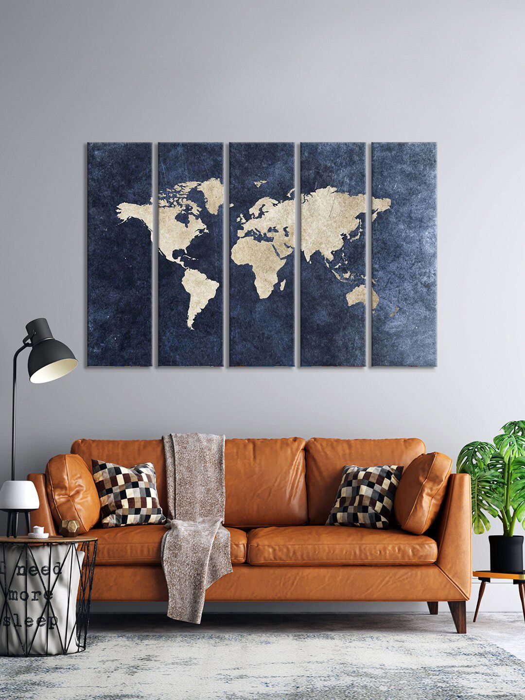 999Store Set Of 5 Grey & Blue Map Of World Framed Wall Art Price in India