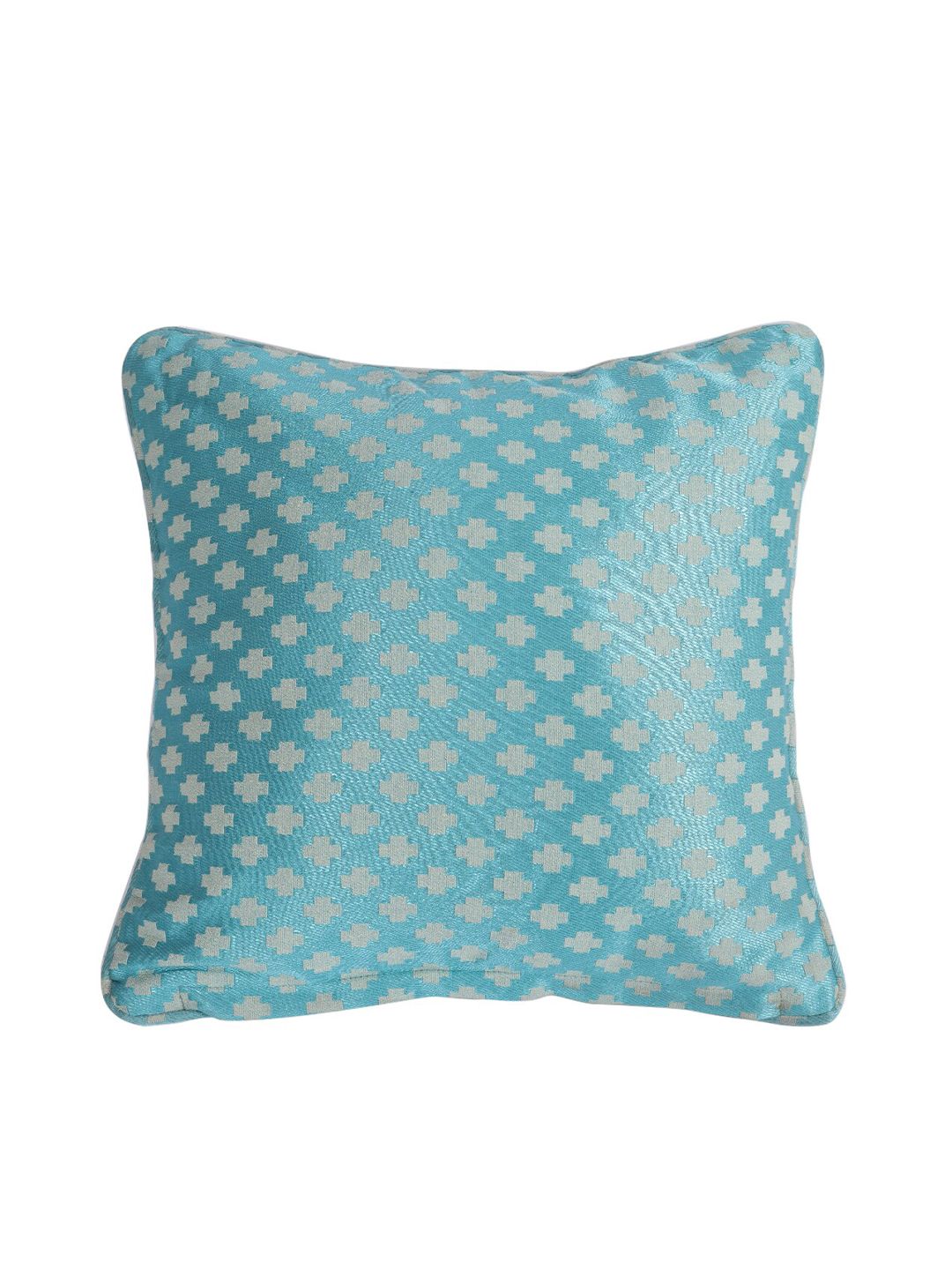 Soumya Set Of 2 Turquoise Blue & Grey Geometric Square Cushion Covers Price in India