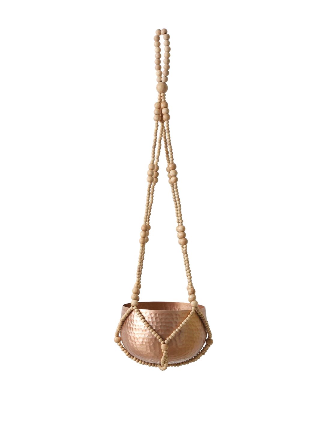 Amoliconcepts White & Copper-Toned Handcrafted Wooden Hanging Plant Holder Price in India
