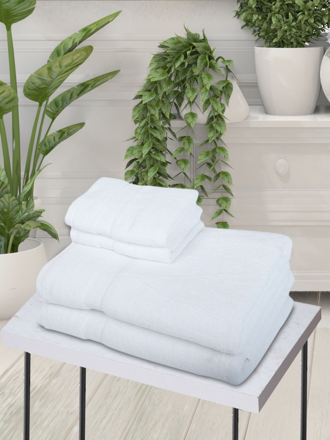 BIANCA Set Of 4 White Solid Pure Cotton 500 GSM Ultra-Fluffy Towel Price in India