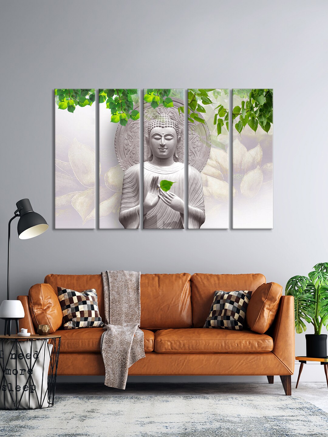 999Store Set Of 5 White & Green The Blessing Buddha Wall Art Frames Price in India
