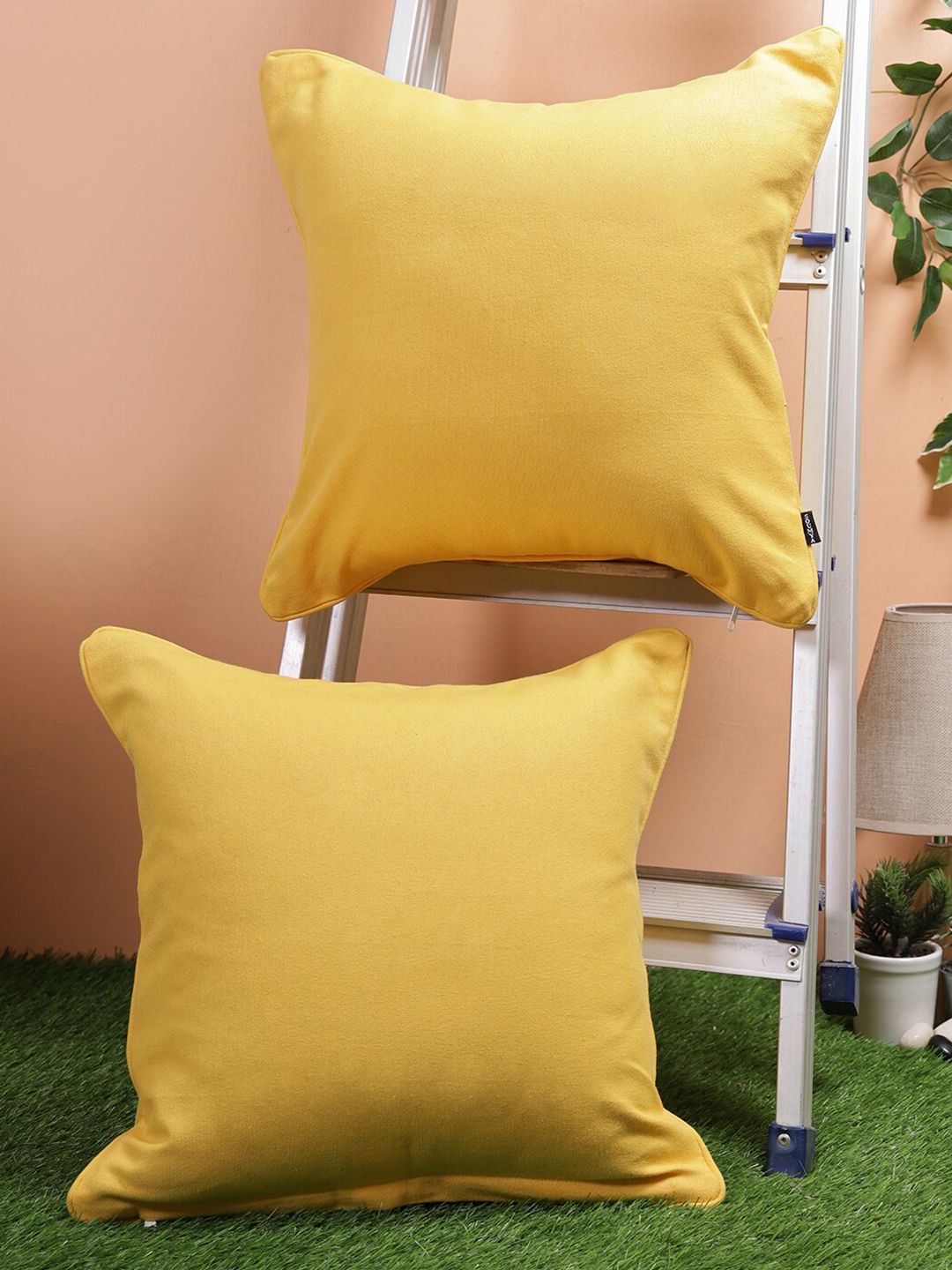 Soumya Yellow Set of 2 Square Cotton Cushion Covers Price in India