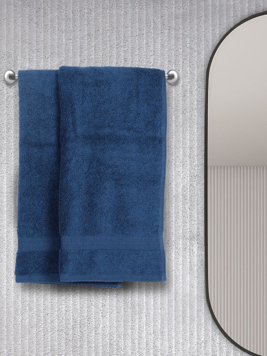 BIANCA Set Of 2 Navy-Blue Solid 500GSM Cotton Hand Towels Price in India