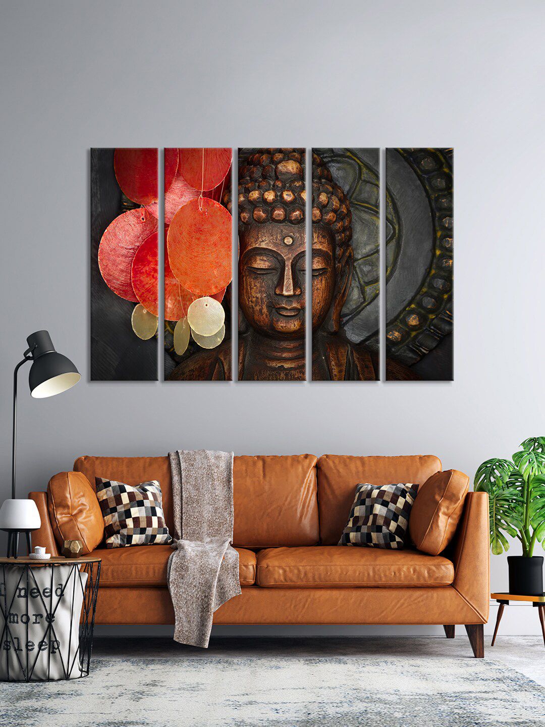 999Store Set Of 5 Brown & Red Brown Face Buddha Wall Art Frames Price in India