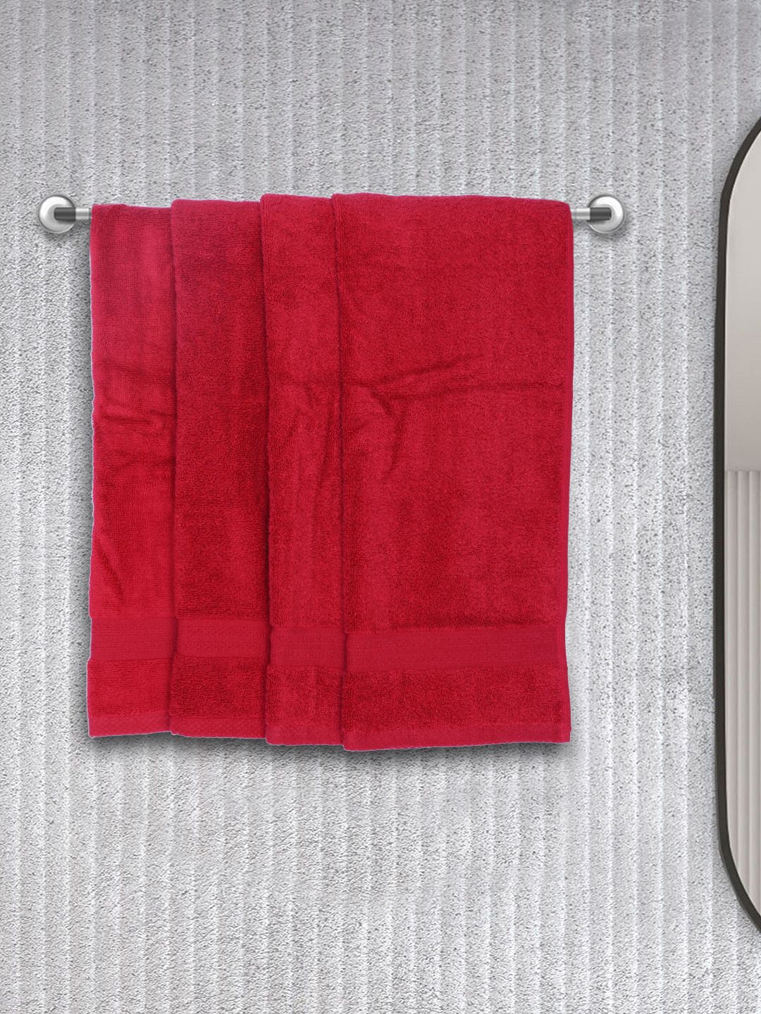 BIANCA Red Set of 4 Solid 500 GSM Cotton Hand Towels Price in India