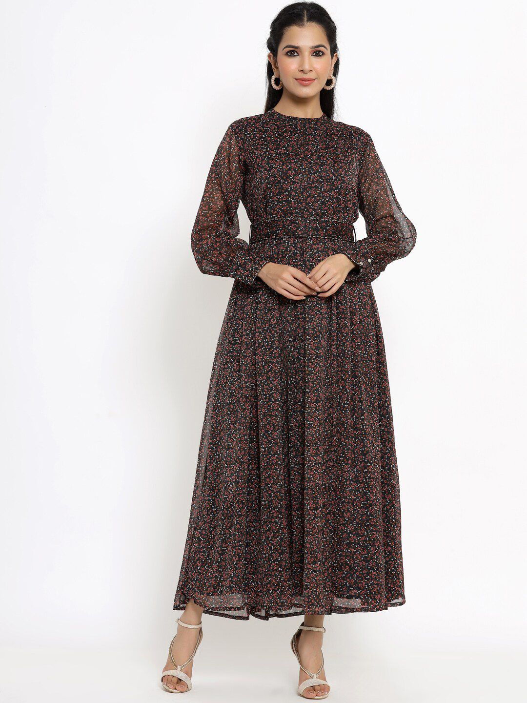 Juniper Black Floral Chiffon Maxi Dress Price in India