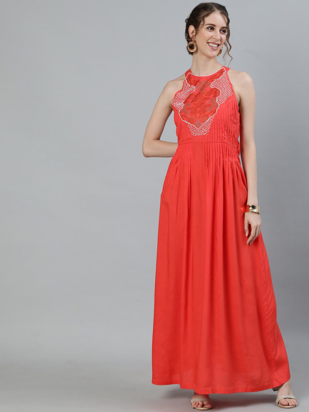 Ishin Peach-Coloured Maxi Dress Price in India
