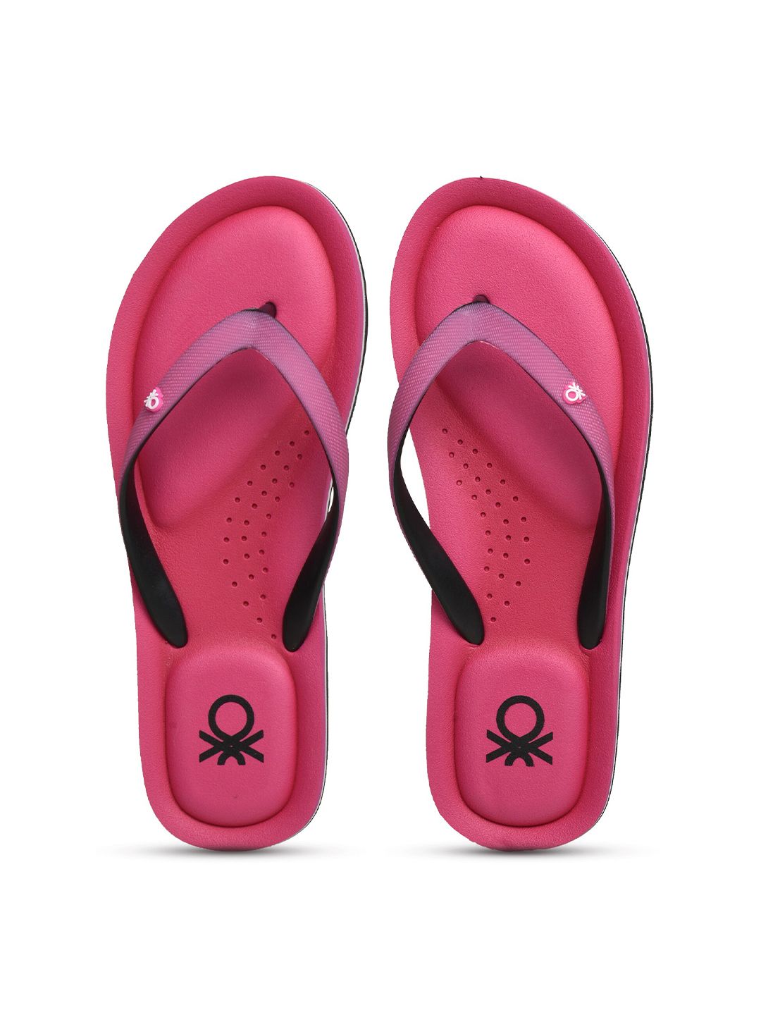United Colors of Benetton Women Pink & White Thong Flip-Flops Price in India