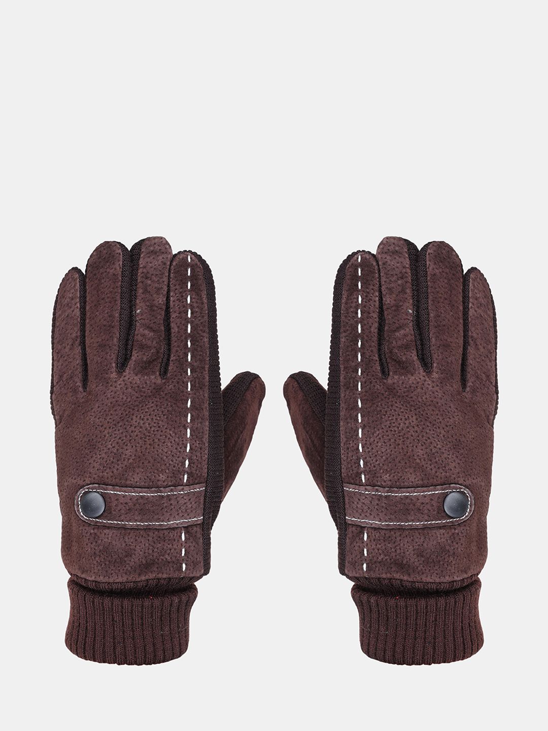 FabSeasons Unisex Brown & Black Textured Acrylic Winter Gloves With Touchscreen Fingers Price in India