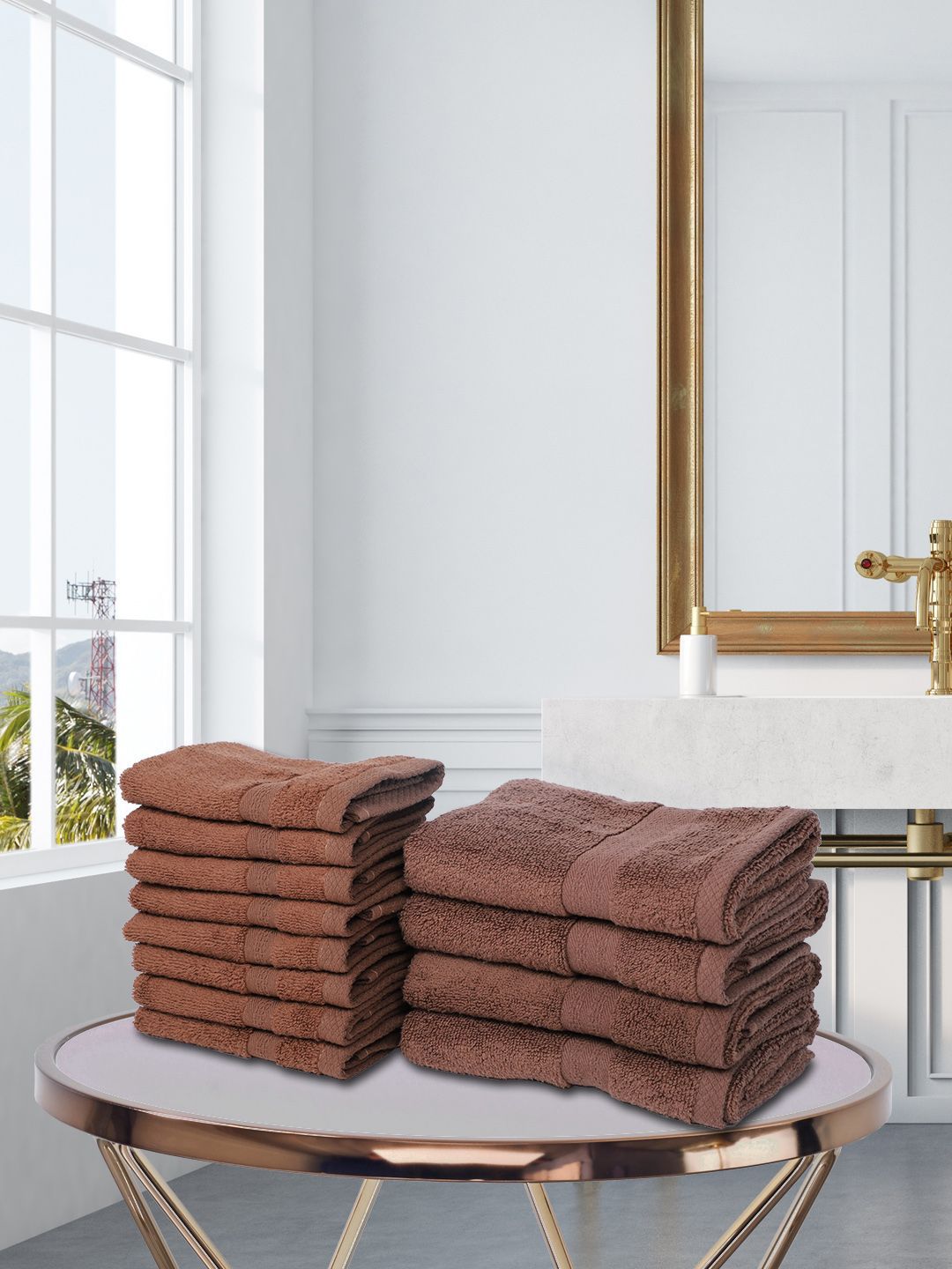 BIANCA Set Of 12 Brown Solid 500 GSM Zero-Twist Pure Cotton Ultra-Fluffy Towels Price in India