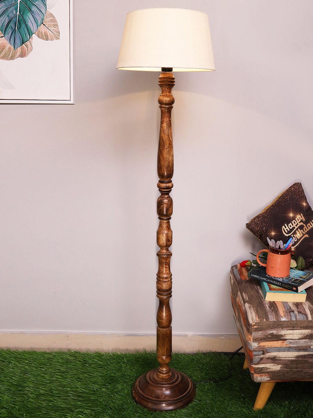 Homesake Beige Contemporary Handcrafted Club Lamp with Shade Price in India