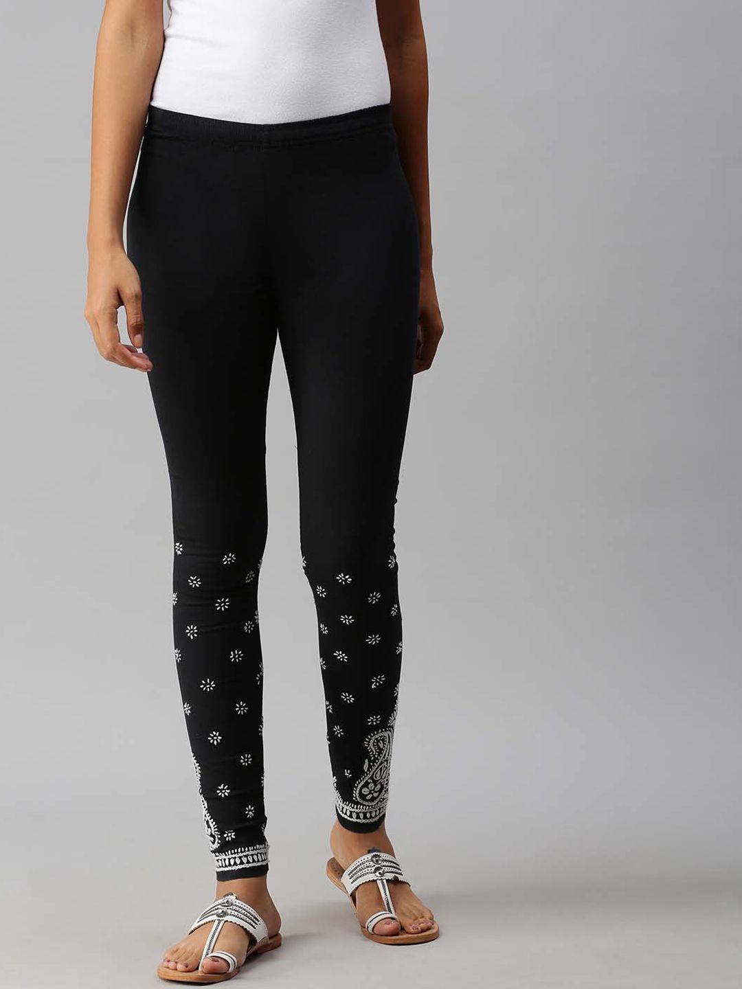 Soch Women Black Ethnic Motifs Printed Skinny Fit Regular Trousers Price in India