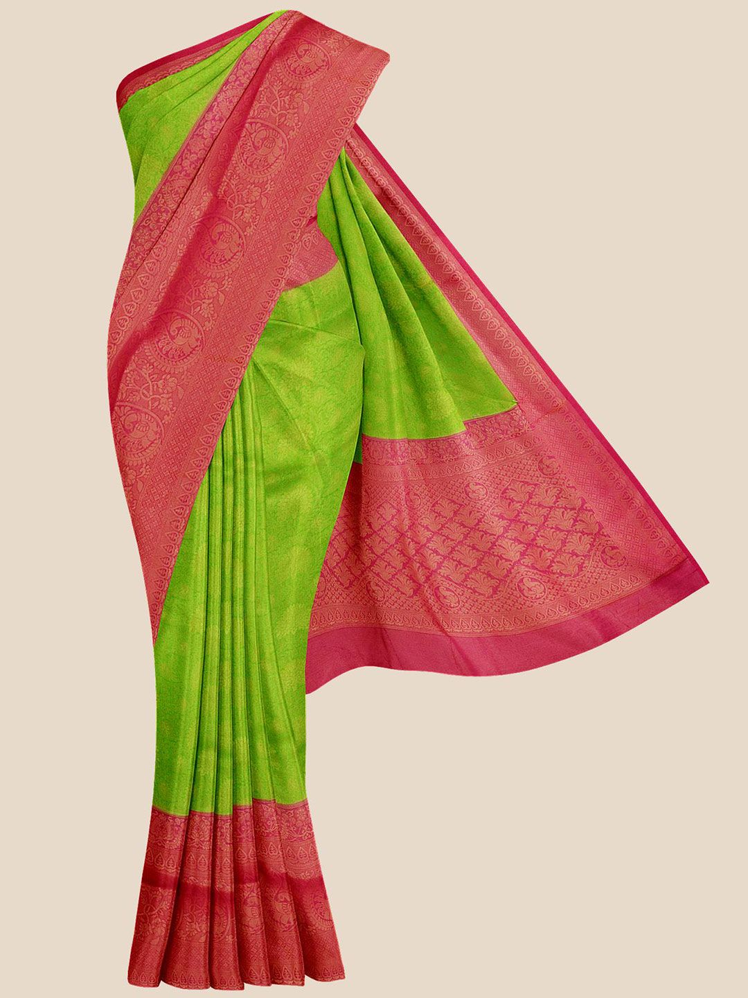 Kalamandir Green & Pink Ethnic Motifs Silk Blend Banarasi Saree