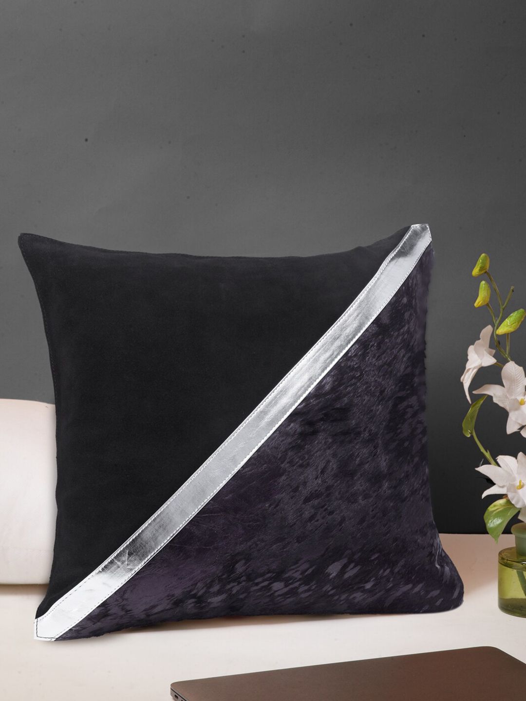 IMUR Black Leather Square Cushion Covers Price in India