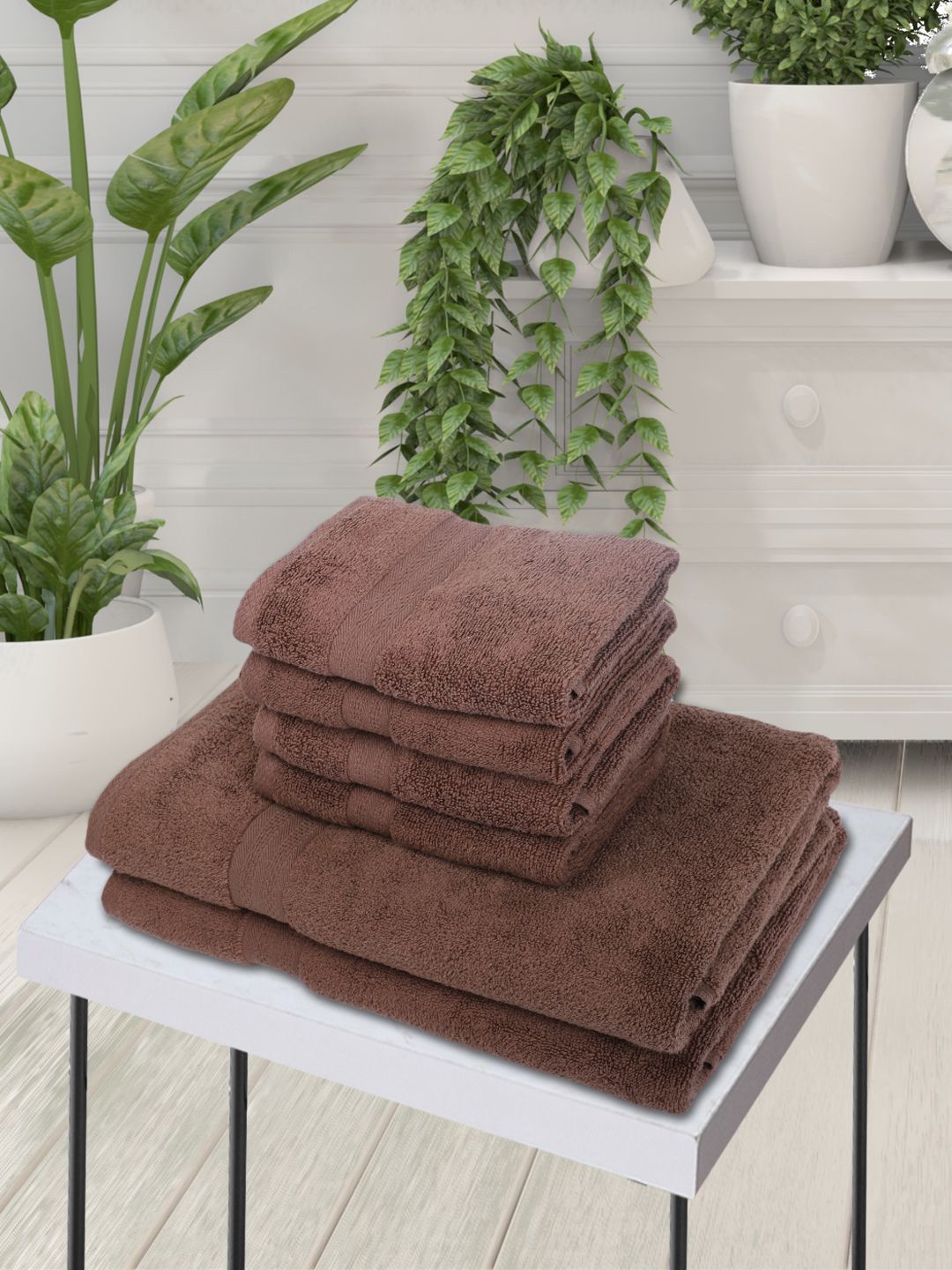 BIANCA Set Of 6 Brown Solid 500 GSM Zero-Twist Pure Cotton Ultra-Fluffy Towels Price in India