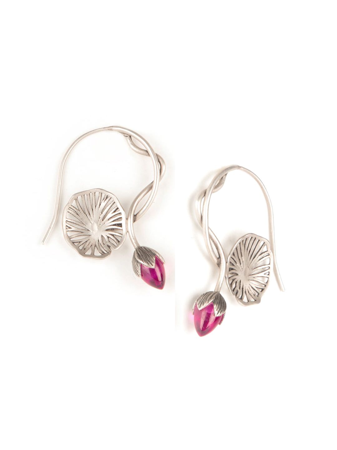 SHAYA Silver-Toned & Pink Contemporary Hoop Earrings Price in India