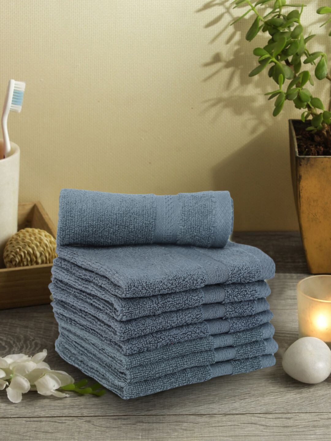 BIANCA Grey Set of 8 Solid 500 GSM Cotton Face Towels Price in India