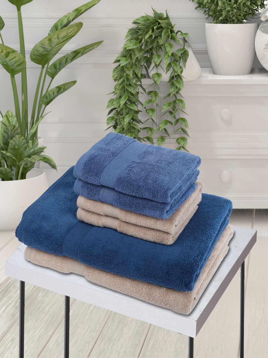 BIANCA Set Of 6 Solid 500 GSM Pure Cotton Towel Set Price in India