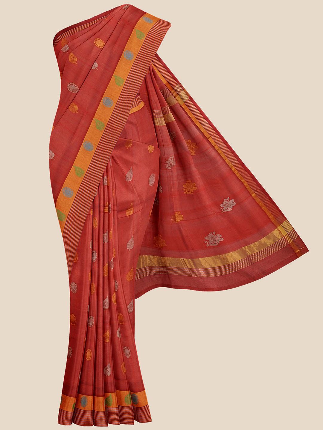 Kalamandir Maroon & Gold-Toned Woven Design Silk Blend Venkatgiri Saree