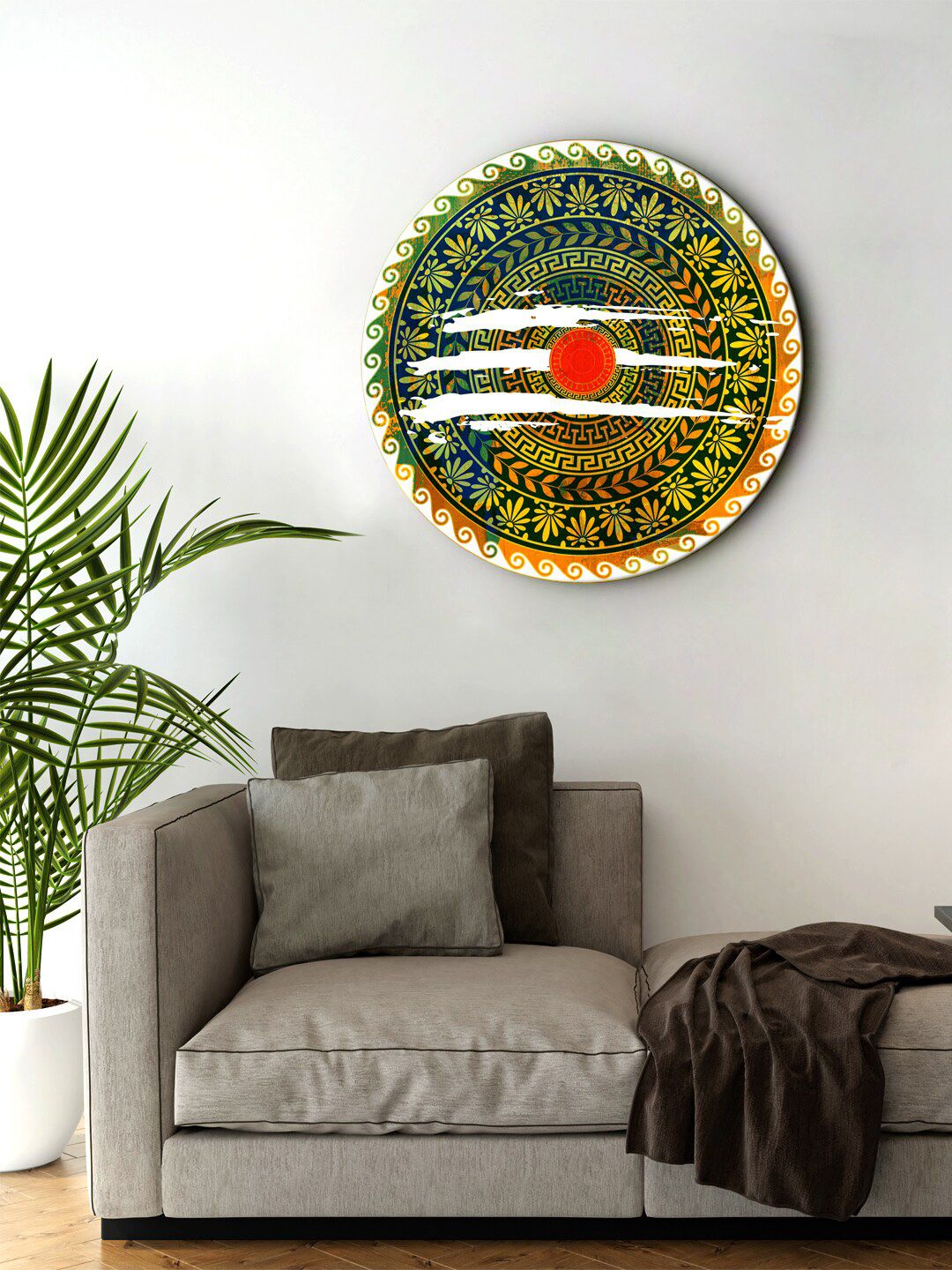 999Store Green & Yellow Shiva Mastak Tilak Round Shape Wall Painting Price in India