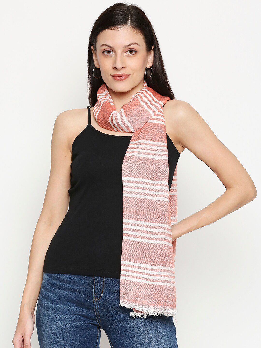 Honey by Pantaloons Women Pink & White Striped Stole Price in India