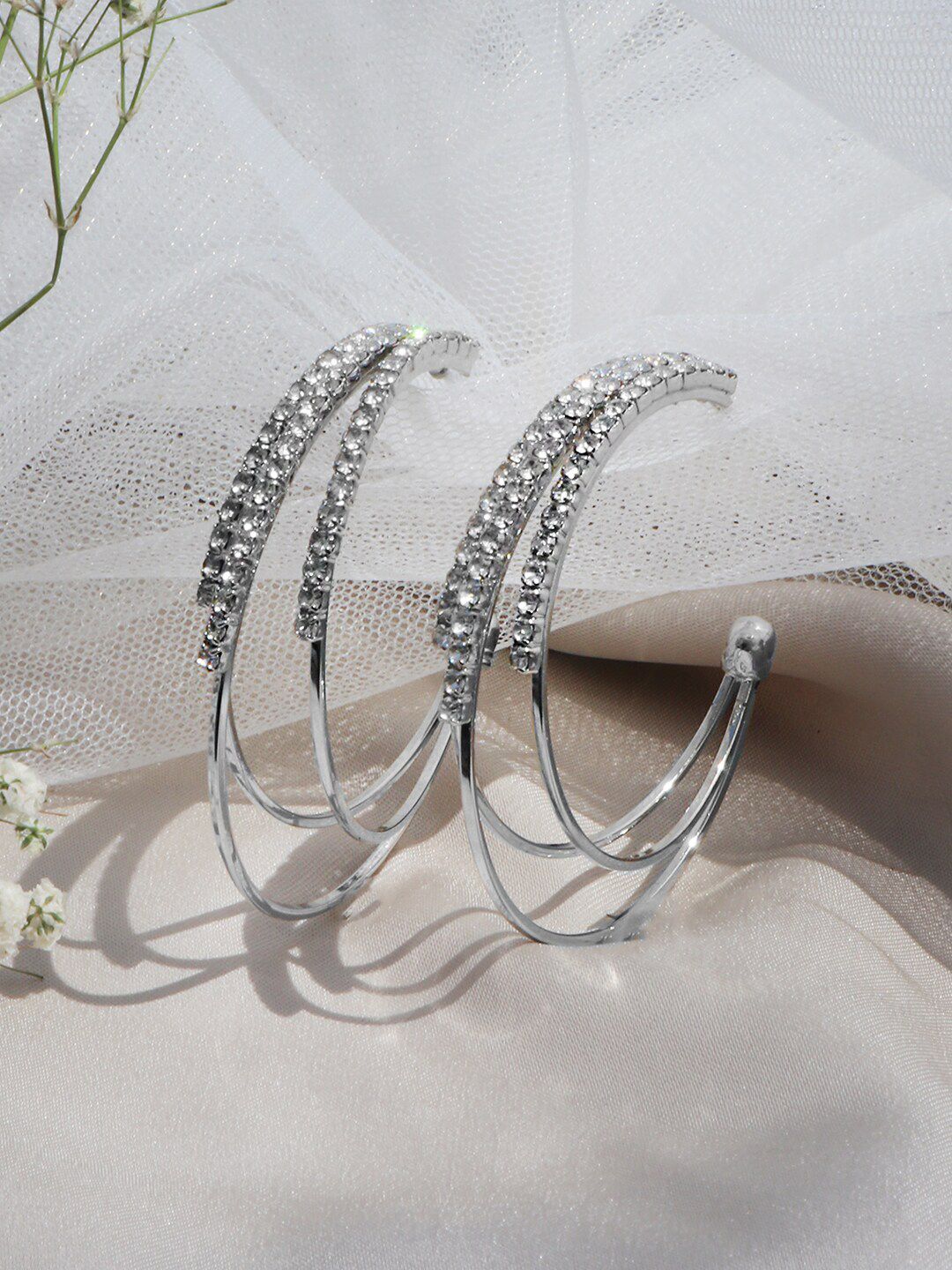 JOKER & WITCH Silver-Toned Contemporary Half Hoop Earrings Price in India