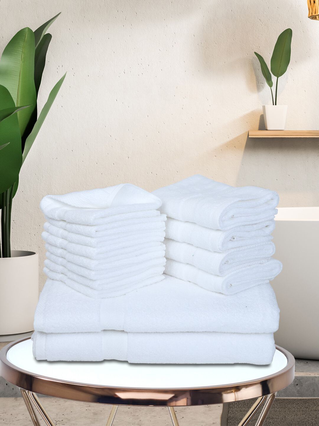 BIANCA Set Of 14 White Solid 500 GSM Zero-Twist Pure Cotton Ultra-Fluffy Towels Price in India