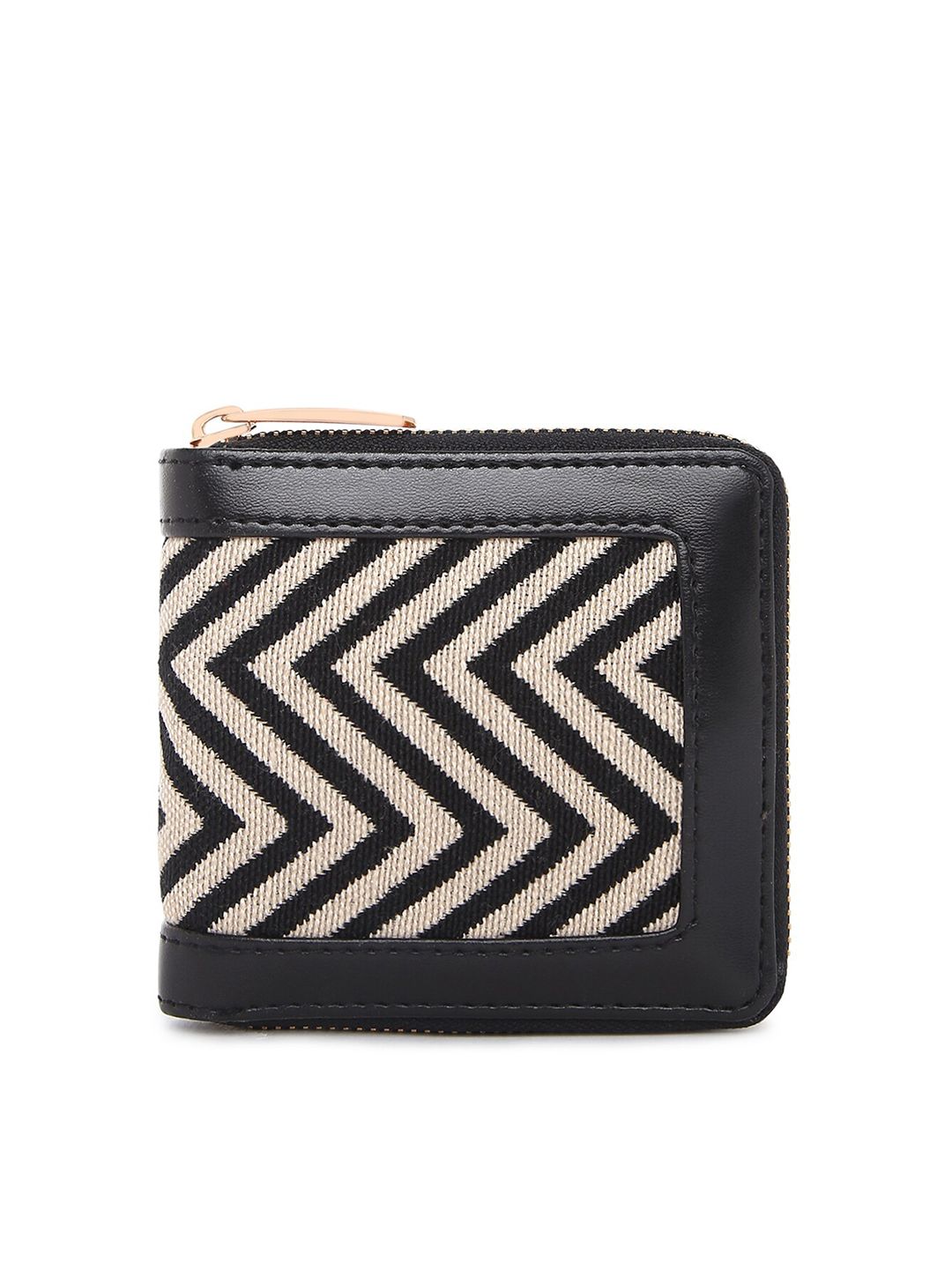 KLEIO Women Black & White Self Design Zip Around Wallet Price in India