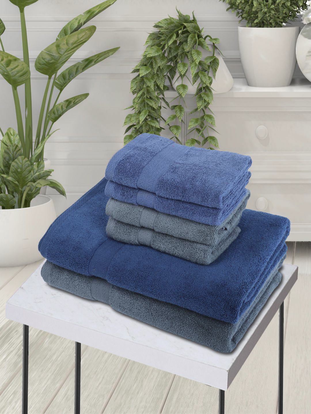 BIANCA Set Of 6 Solid 500 GSM Zero-Twist Pure Cotton Ultra-Fluffy Towels Price in India