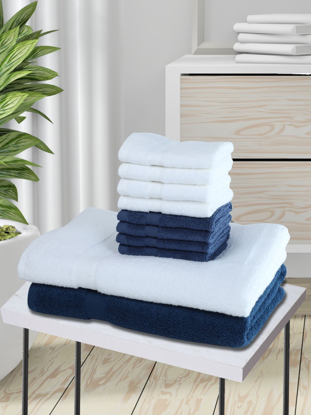 BIANCA Set Of 10 Solid Zero-Twist Pure Cotton 500 GSM Towel Set Price in India