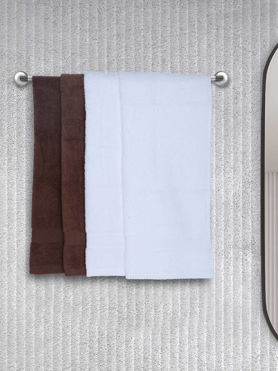BIANCA Set Of 4 Brown & White Solid 380 GSM Pure Combed Cotton Terry Hand Towels Price in India