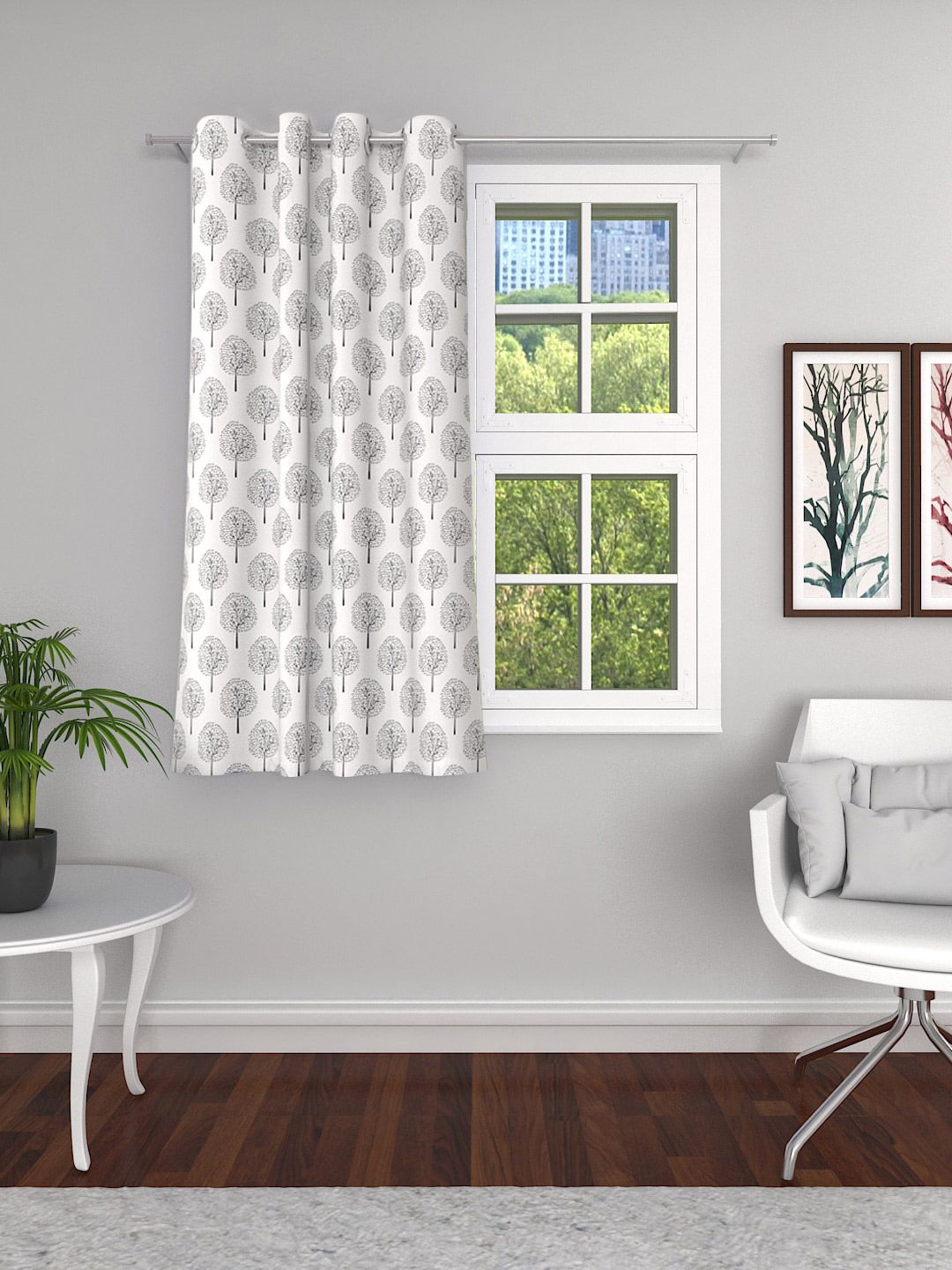 Soumya White & Grey Floral Semi Sheer Window Curtain Price in India