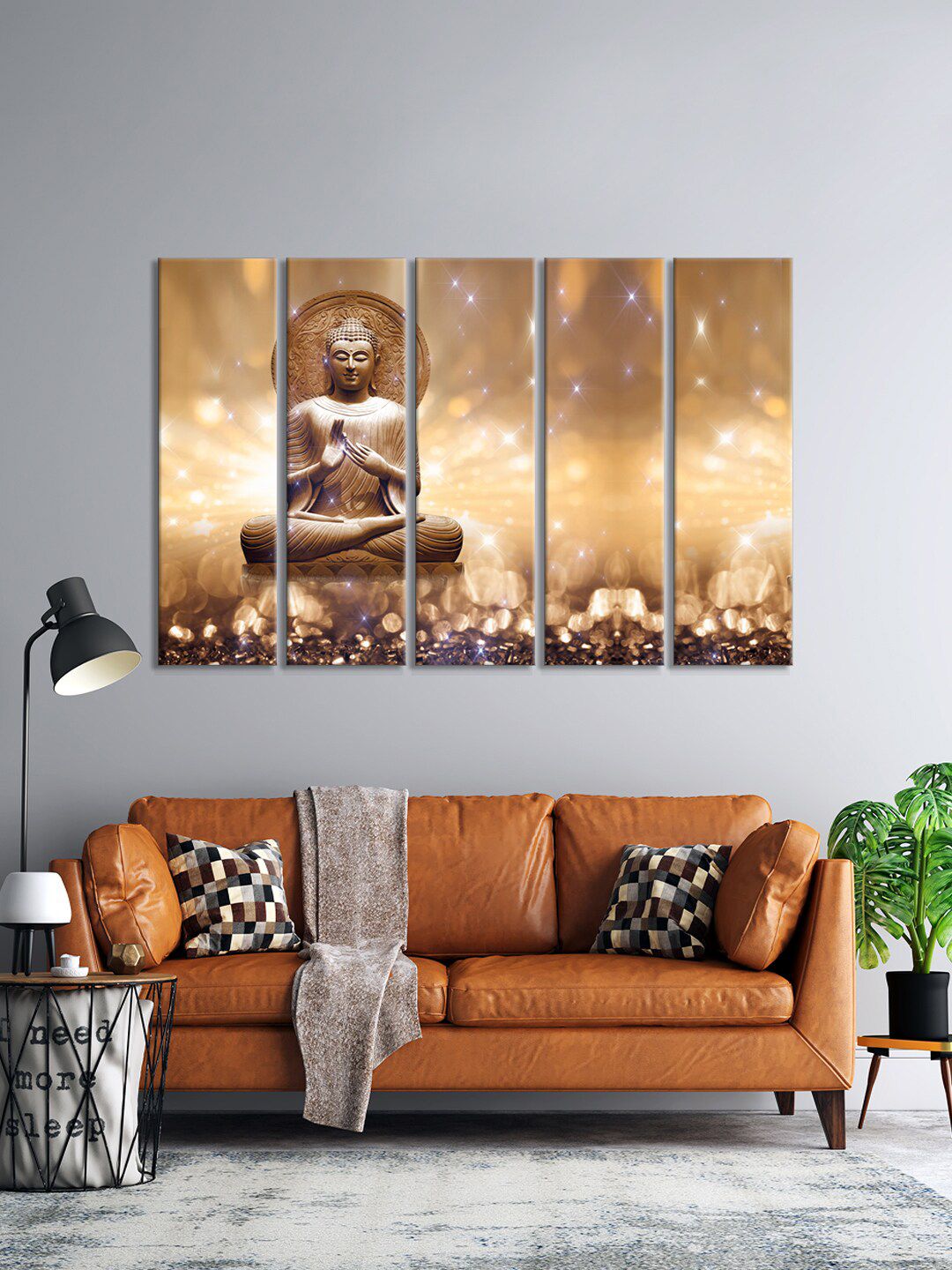 999Store Set Of 5 Gold-Coloured Medi Buddha Wall Art Frames Price in India