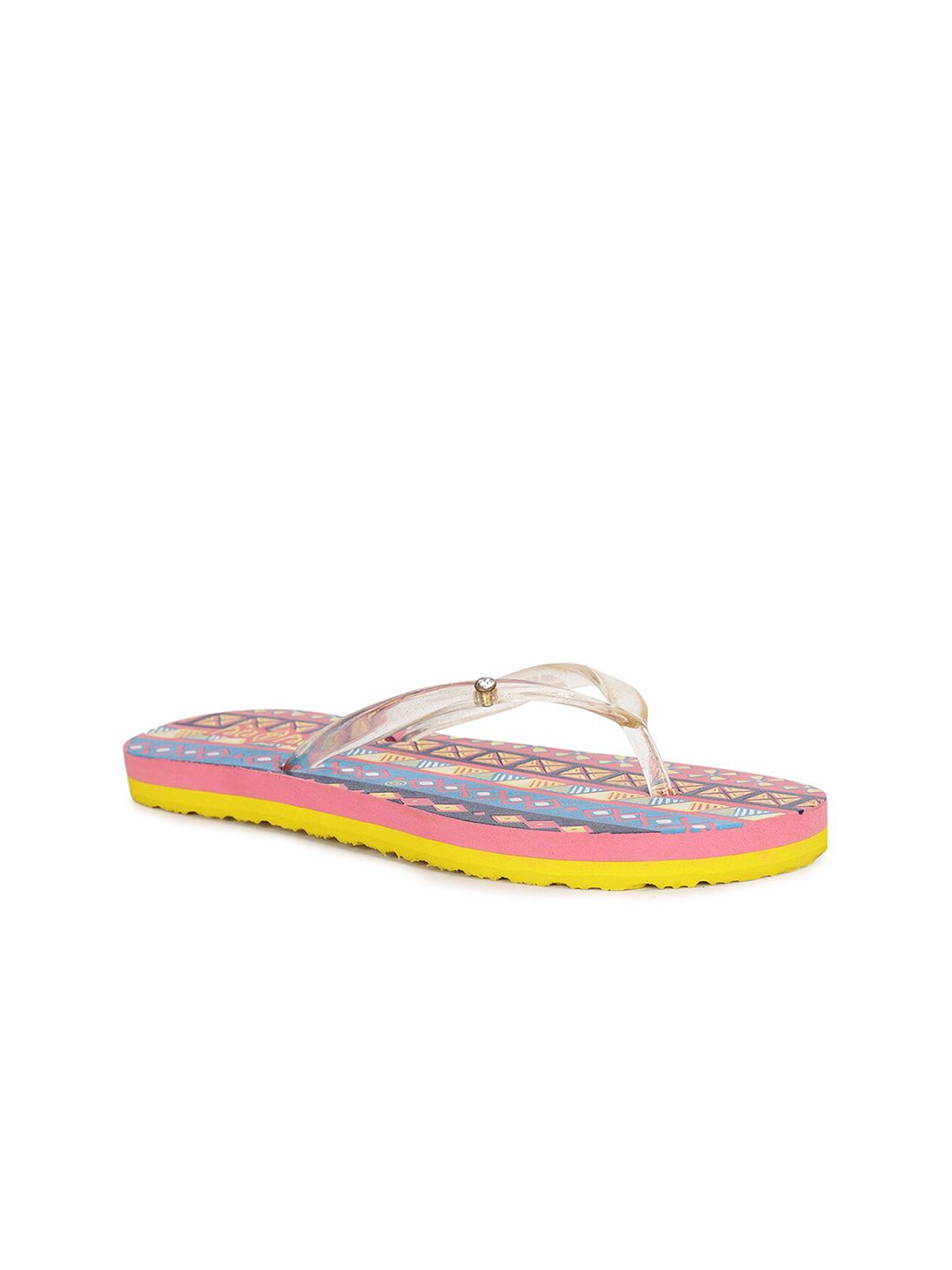 Bata Women Pink & Yellow Striped Rubber Thong Flip-Flops Price in India