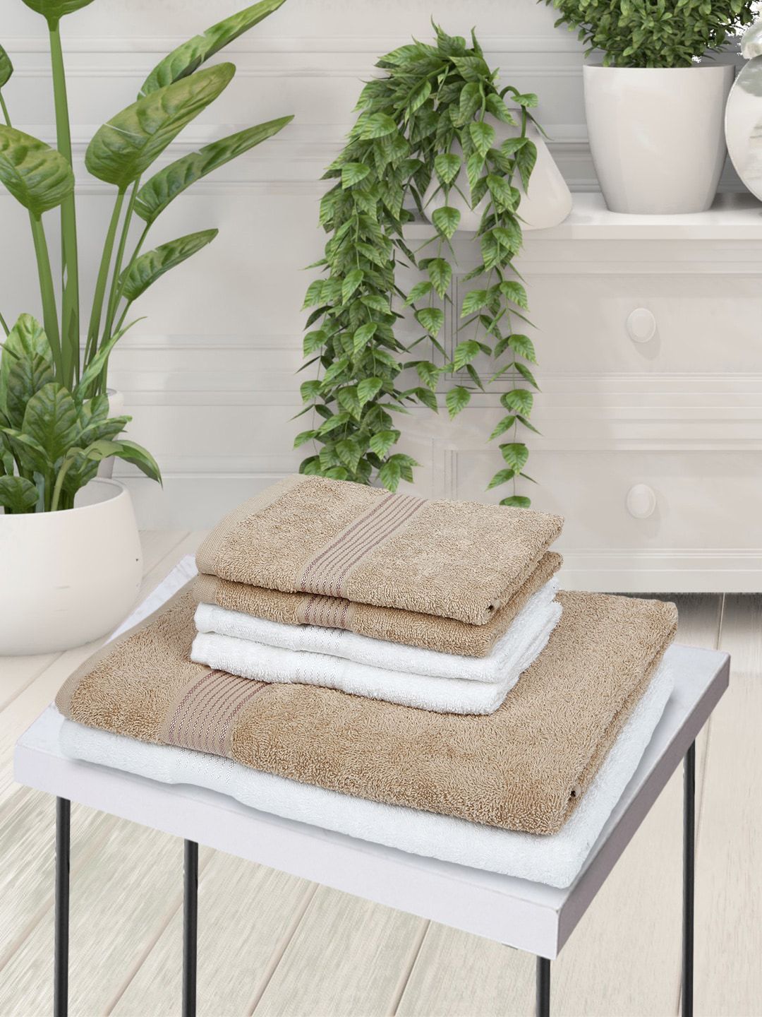 BIANCA Set Of 6 Solid Pure Cotton 380 GSM Super-Soft Towel Set Price in India